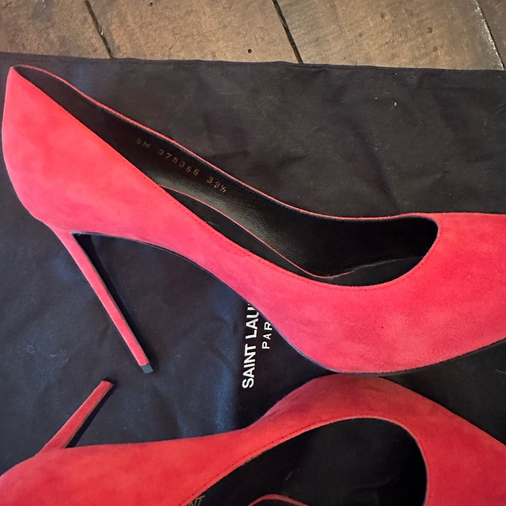 Saint Laurent Red Suede Heels - Picture 5 of 10